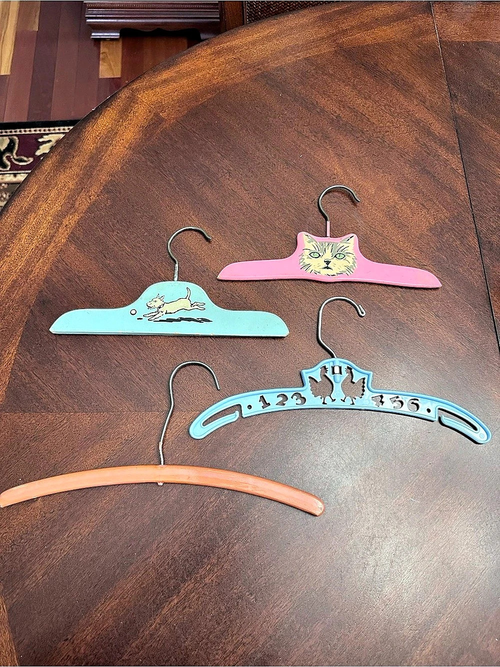 Vintage Baby Child Nursery Hangers Wooden Leaping Dog Cat Plastic Chicken Retro